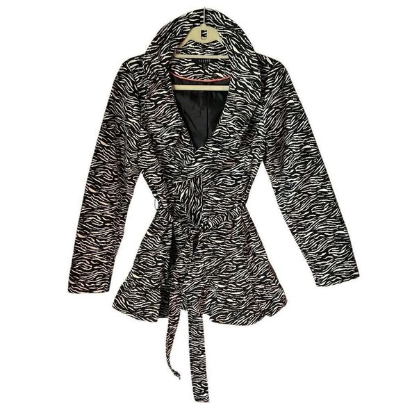 Sandro Studio Ruffle Zebra Trench Coat, Medium. Mobwife - Picture 1 of 16